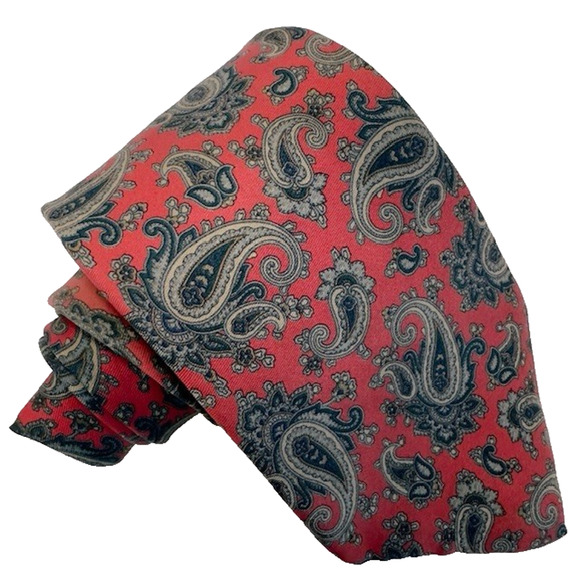VAN HEUSEN Baker Street Men's 100% Silk Necktie Designer PAISLEY Red EUC - Picture 1 of 6